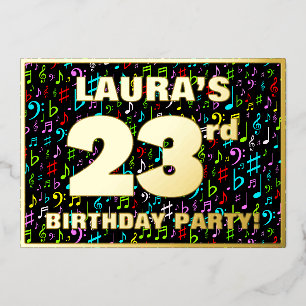 Invitación Con Relieve Metalizado Fiesta de cumpleaños número 23 — Símbolos musicale