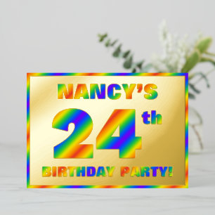 Invitación Con Relieve Metalizado Fiesta de cumpleaños número 24 — divertido “24” co