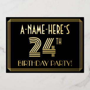 Invitación Con Relieve Metalizado Fiesta de cumpleaños número 24 — Estilo Art Déco “