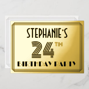 Invitación Con Relieve Metalizado Fiesta de cumpleaños número 24 — Estilo Art Déco “