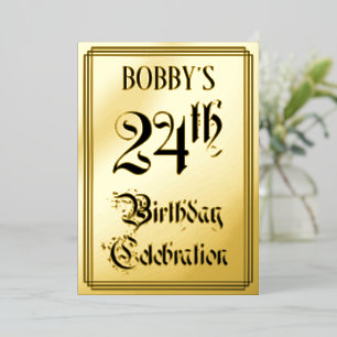 Invitación Con Relieve Metalizado Fiesta de cumpleaños número 24 — Letra elegante +