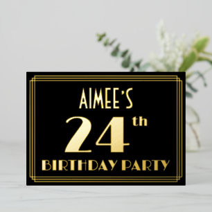 Invitación Con Relieve Metalizado Fiesta de cumpleaños número 24: Look Art Déco “24”