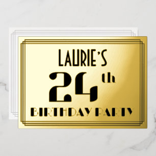 Invitación Con Relieve Metalizado Fiesta de cumpleaños número 24: Nombre y aspecto A
