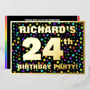 Invitación Con Relieve Metalizado Fiesta de cumpleaños número 24 — Patrón de estrell