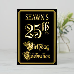 Invitación Con Relieve Metalizado Fiesta de cumpleaños número 25 — Letra elegante y