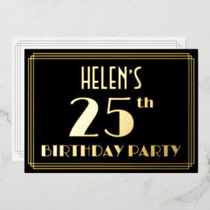 Invitación Con Relieve Metalizado Fiesta de cumpleaños número 25: Look Art Déco “25”