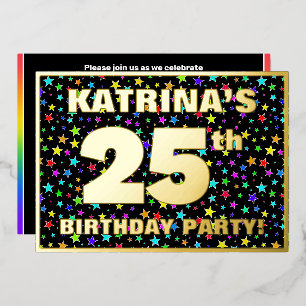 Invitación Con Relieve Metalizado Fiesta de cumpleaños número 25 — Patrón divertido