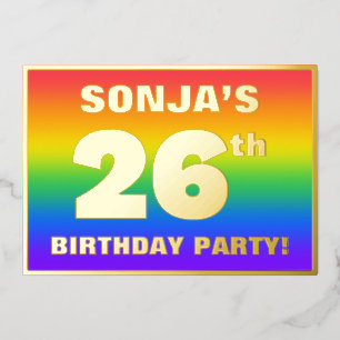 Invitación Con Relieve Metalizado Fiesta de cumpleaños número 26: Patrón de arcoíris