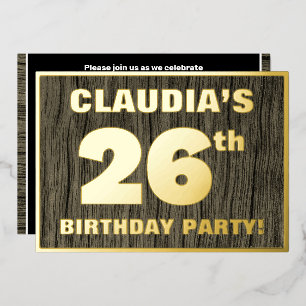 Invitación Con Relieve Metalizado Fiesta de cumpleaños número 26: Patrón de grano de