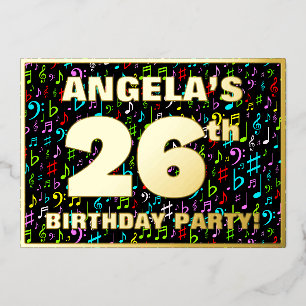 Invitación Con Relieve Metalizado Fiesta de cumpleaños número 26 — Símbolos de músic