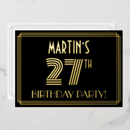 Invitación Con Relieve Metalizado Fiesta de cumpleaños número 27 — Estilo Art Deco “
