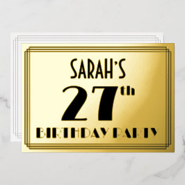 Invitación Con Relieve Metalizado Fiesta de cumpleaños número 27 — Look Art Déco “27