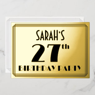 Invitación Con Relieve Metalizado Fiesta de cumpleaños número 27 — Look Art Déco “27