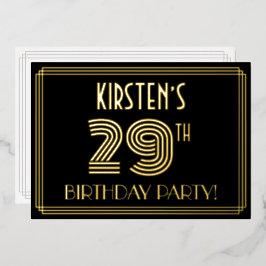 Invitación Con Relieve Metalizado Fiesta de cumpleaños número 29 — Estilo Art Deco “