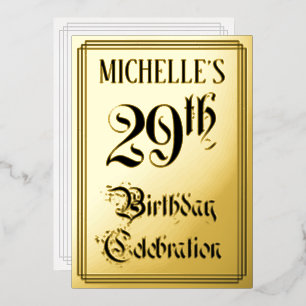 Invitación Con Relieve Metalizado Fiesta de cumpleaños número 29 — Letra elegante +