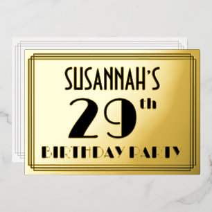 Invitación Con Relieve Metalizado Fiesta de cumpleaños número 29 — Look Art Déco “29