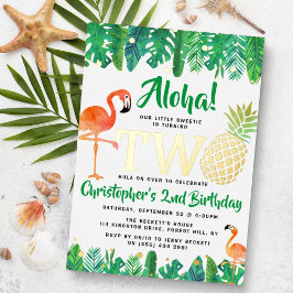 Invitación Con Relieve Metalizado Fiesta de cumpleaños número 2 de verano tropical d