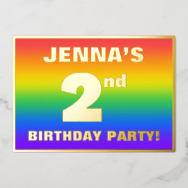 Invitación Con Relieve Metalizado Fiesta de cumpleaños número 2: divertido patrón de