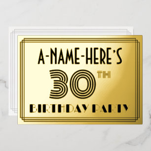 Invitación Con Relieve Metalizado Fiesta de cumpleaños número 30 — Estilo Art Déco “