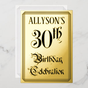 Invitación Con Relieve Metalizado Fiesta de cumpleaños número 30 — Letra elegante +