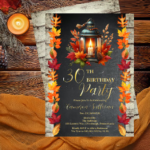 Invitación Con Relieve Metalizado Fiesta de cumpleaños número 30 Otoño Lámpara Rústi
