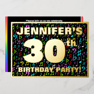 Invitación Con Relieve Metalizado Fiesta de cumpleaños número 30 — Símbolos de músic