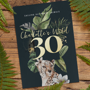 Invitación Con Relieve Metalizado Fiesta de cumpleaños número 30 Wild Jungle Leopard