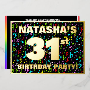 Invitación Con Relieve Metalizado Fiesta de cumpleaños número 31 — Símbolos de músic