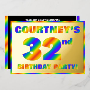 Invitación Con Relieve Metalizado Fiesta de cumpleaños número 32 — Divertido “32” co
