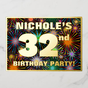 Invitación Con Relieve Metalizado Fiesta de cumpleaños número 32 — Fuegos artificial