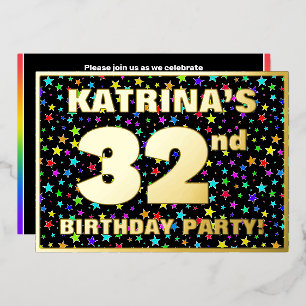 Invitación Con Relieve Metalizado Fiesta de cumpleaños número 32 — Patrón de estrell