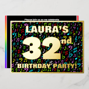 Invitación Con Relieve Metalizado Fiesta de cumpleaños número 32 — Símbolos musicale