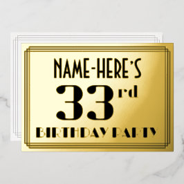 Invitación Con Relieve Metalizado Fiesta de cumpleaños número 33: Aspecto Art Deco “