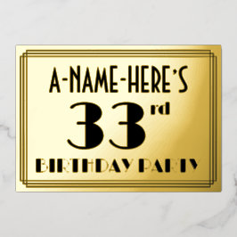 Invitación Con Relieve Metalizado Fiesta de cumpleaños número 33 — Estilo Art Deco “