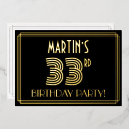 Invitación Con Relieve Metalizado Fiesta de cumpleaños número 33 — Estilo Art Deco “