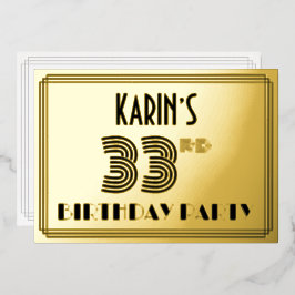 Invitación Con Relieve Metalizado Fiesta de cumpleaños número 33 — Estilo Art Deco “