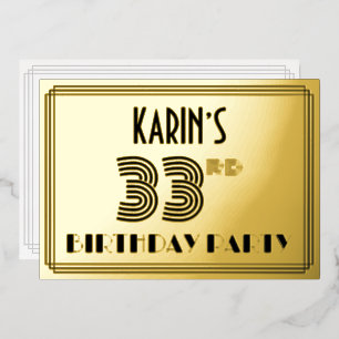 Invitación Con Relieve Metalizado Fiesta de cumpleaños número 33 — Estilo Art Deco “
