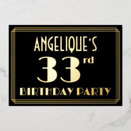 Invitación Con Relieve Metalizado Fiesta de cumpleaños número 33: Look Art Déco “33”