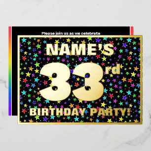 Invitación Con Relieve Metalizado Fiesta de cumpleaños número 33 — Patrón de estrell