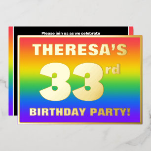 Invitación Con Relieve Metalizado Fiesta de cumpleaños número 33: Patrón divertido y