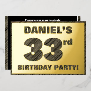 Invitación Con Relieve Metalizado Fiesta de cumpleaños número 33 — Texto con veta de