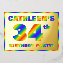 Invitación Con Relieve Metalizado Fiesta de cumpleaños número 34 — Divertido, Espect