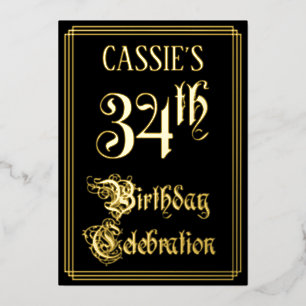 Invitación Con Relieve Metalizado Fiesta de cumpleaños número 34 — Letra script eleg