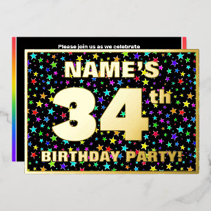 Invitación Con Relieve Metalizado Fiesta de cumpleaños número 34 — Patrón de estrell