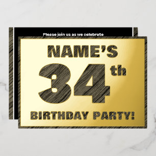 Invitación Con Relieve Metalizado Fiesta de cumpleaños número 34 — Texto con textura