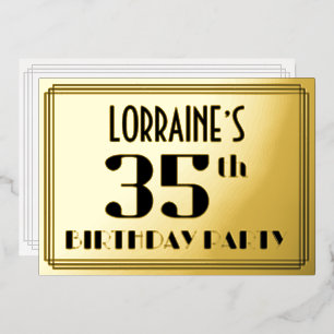 Invitación Con Relieve Metalizado Fiesta de cumpleaños número 35: Aspecto Art Deco “