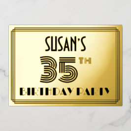 Invitación Con Relieve Metalizado Fiesta de Cumpleaños número 35 — Estilo Art Deco “