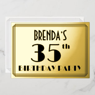 Invitación Con Relieve Metalizado Fiesta de cumpleaños número 35 — Look Art Déco “35