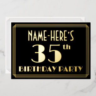 Invitación Con Relieve Metalizado Fiesta de cumpleaños número 35: Look Art Déco “35”