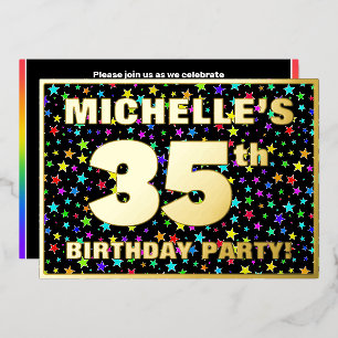 Invitación Con Relieve Metalizado Fiesta de cumpleaños número 35 — Patrón de estrell